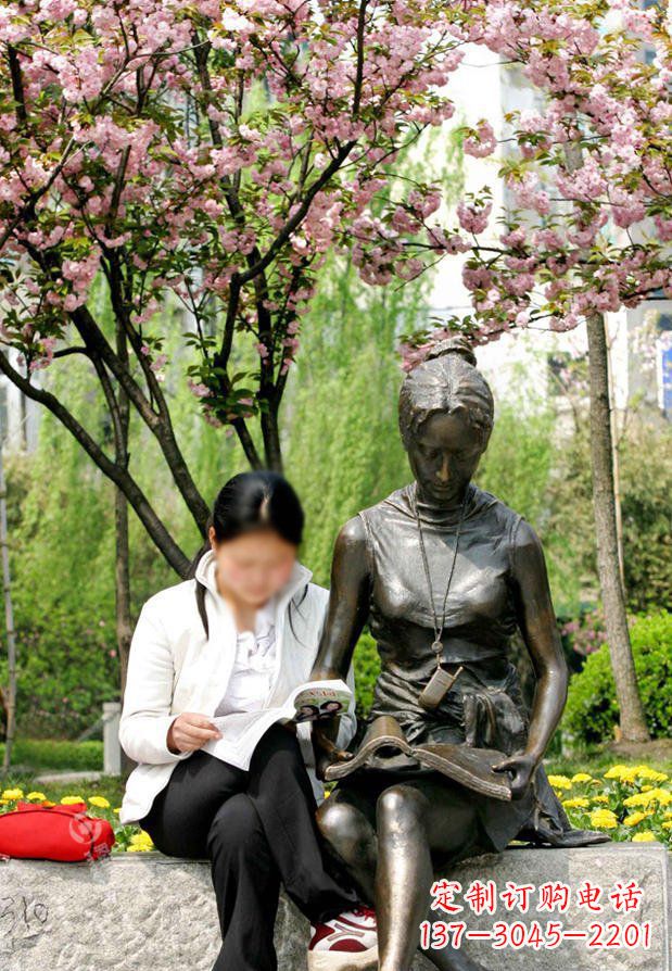 宁波园林看书的女人人物景观铜雕