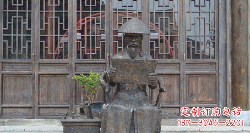 宁波园林看书卷的清朝官员小品铜雕
