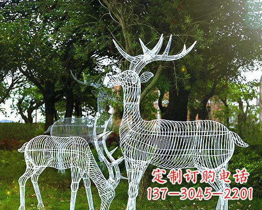 宁波园林镂空梅花鹿不锈钢景观雕塑