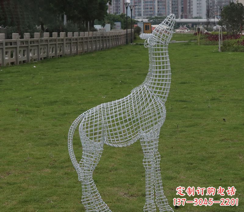 宁波园林镂空仰头麋鹿不锈钢雕塑