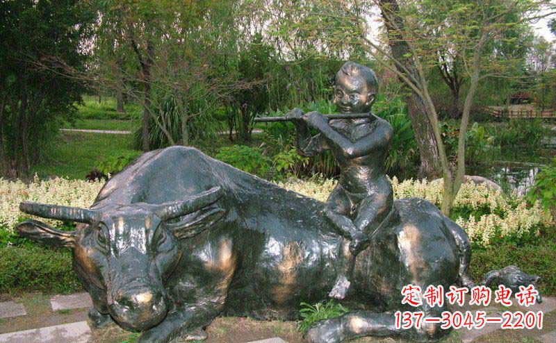 宁波园林牧童牛景观铜雕