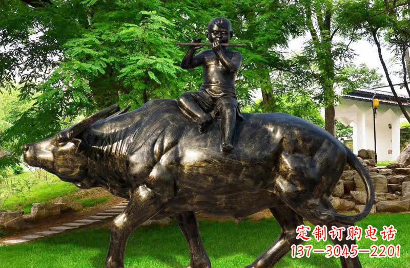 宁波园林牧童骑牛铜雕