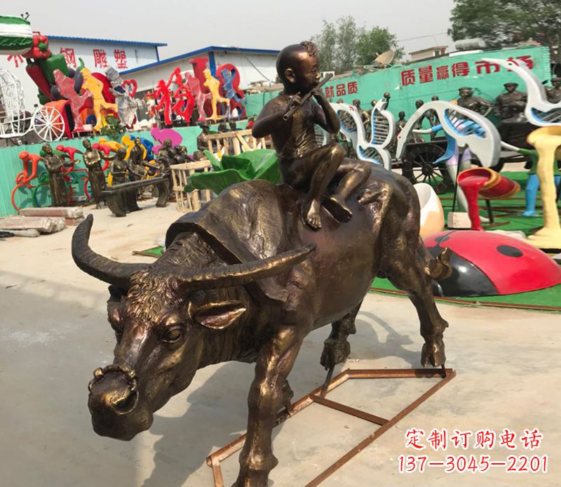宁波园林牧童骑牛铜雕塑