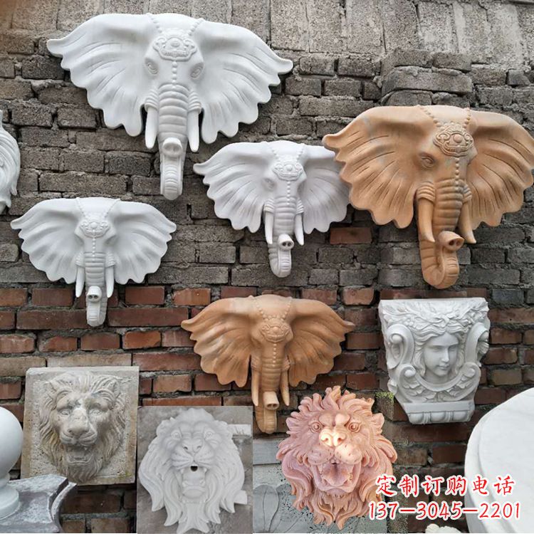 宁波园林喷水壁挂大象头部雕塑