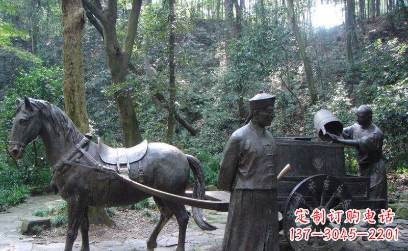 宁波园林清朝士兵和马车小品铜雕