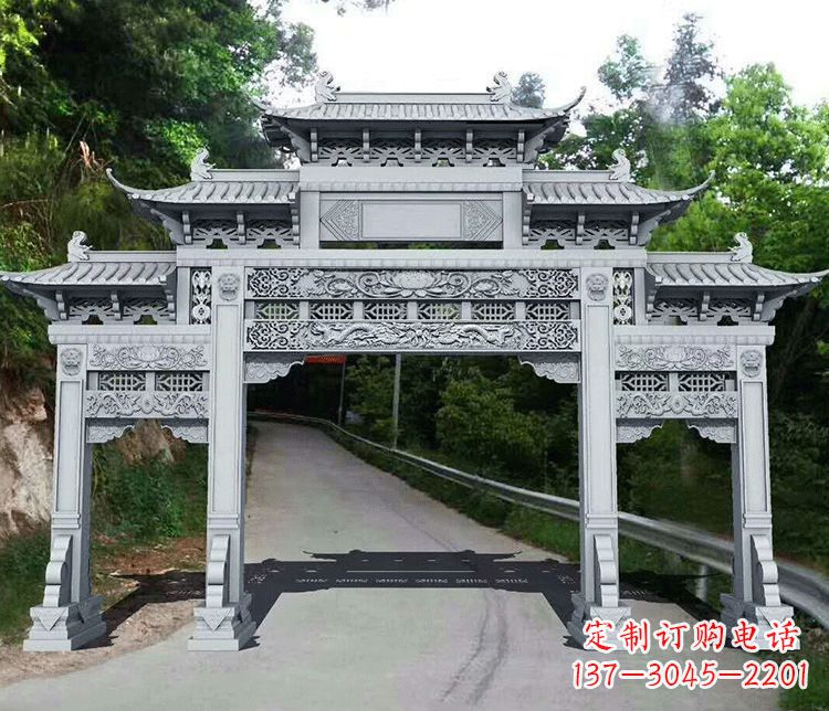 宁波园林三门石牌坊景观石雕