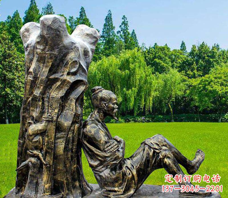 宁波园林守株待兔典故人物铜雕