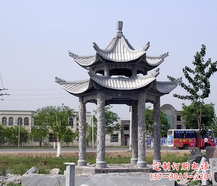 宁波园林双层仿古凉亭石雕
