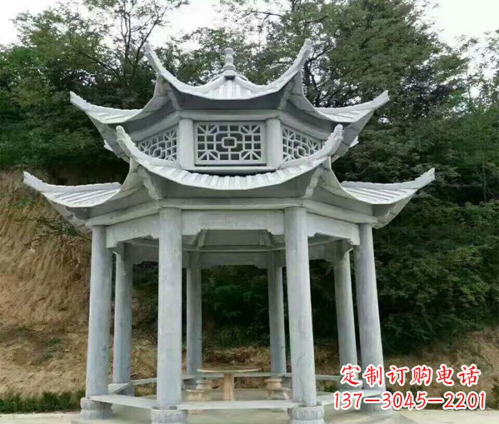 宁波园林双层凉亭石雕 (2)