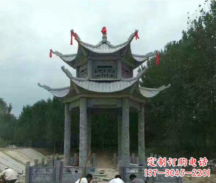 宁波园林双层凉亭石雕 (3)