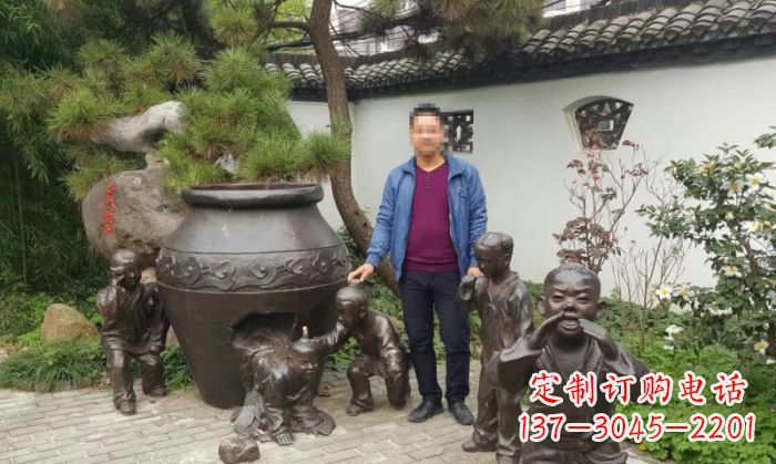 宁波园林司马光砸缸铜雕 (2)
