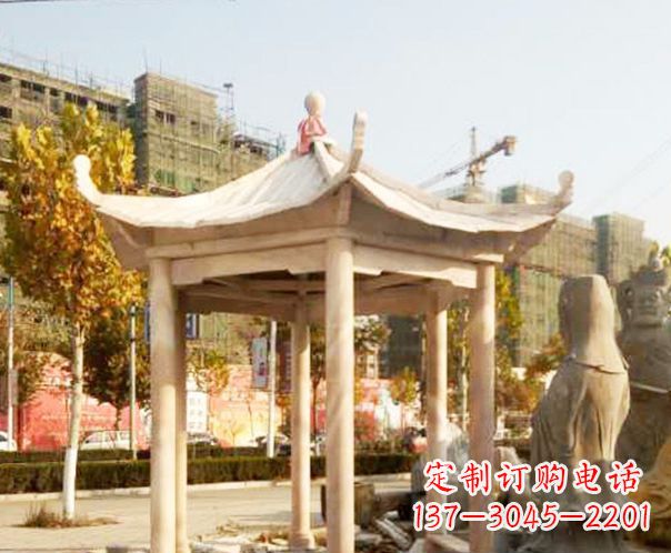 宁波园林晚霞红单层凉亭景观石雕