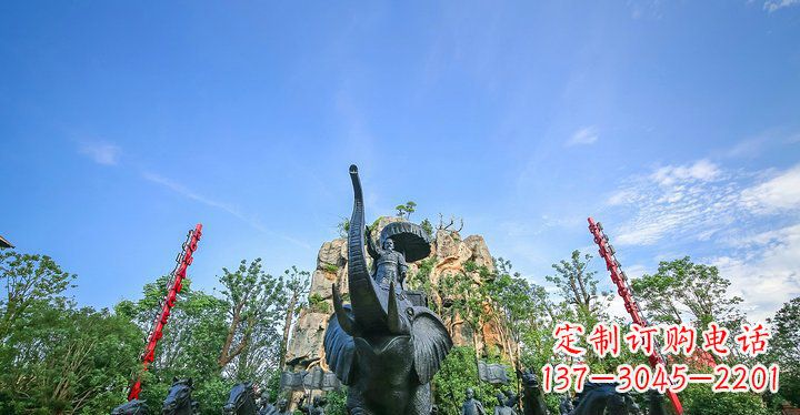 宁波园林站在大象上出征的将军人物小品铜雕