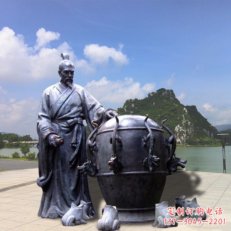 宁波张衡地动仪地震仪雕塑-玻璃钢仿铜历史名人情景雕塑