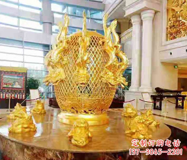 宁波张衡地动仪企业景观雕塑摆件纯铜鎏金古仪器