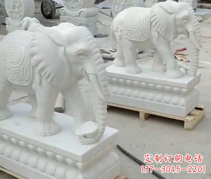 宁波招财动物汉白玉大象石雕 (2)