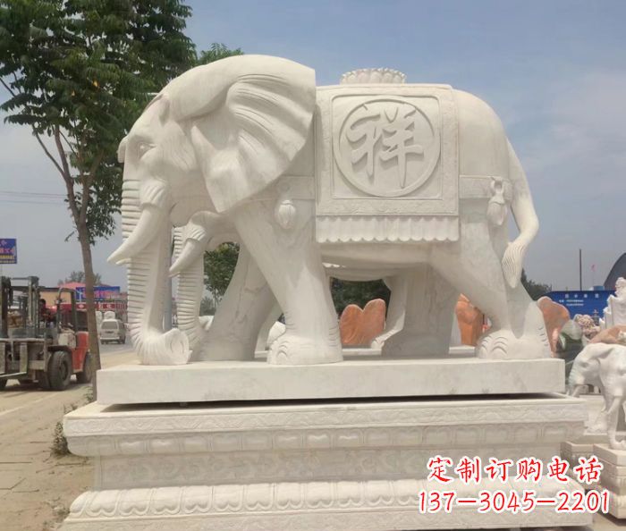 宁波招财动物汉白玉吉祥大象石雕