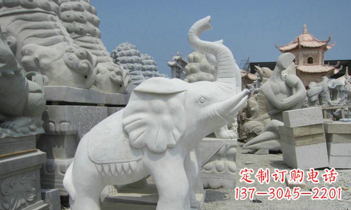 宁波招财动物汉白玉长鼻小象石雕