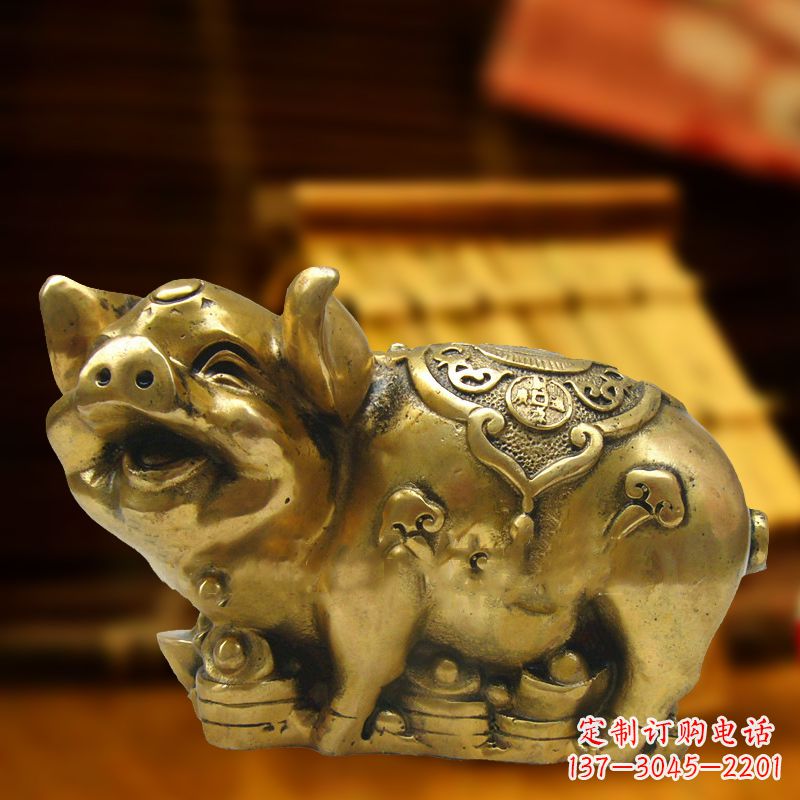 宁波招财金猪铜雕-风水生肖动物雕塑企业商场美陈摆件