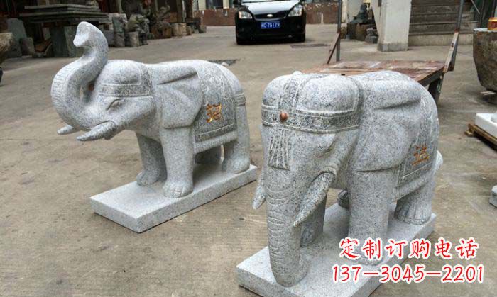 宁波招财进宝芝麻灰大象石雕 (2)