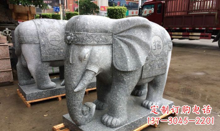 宁波招财进宝芝麻灰大象石雕 (3)