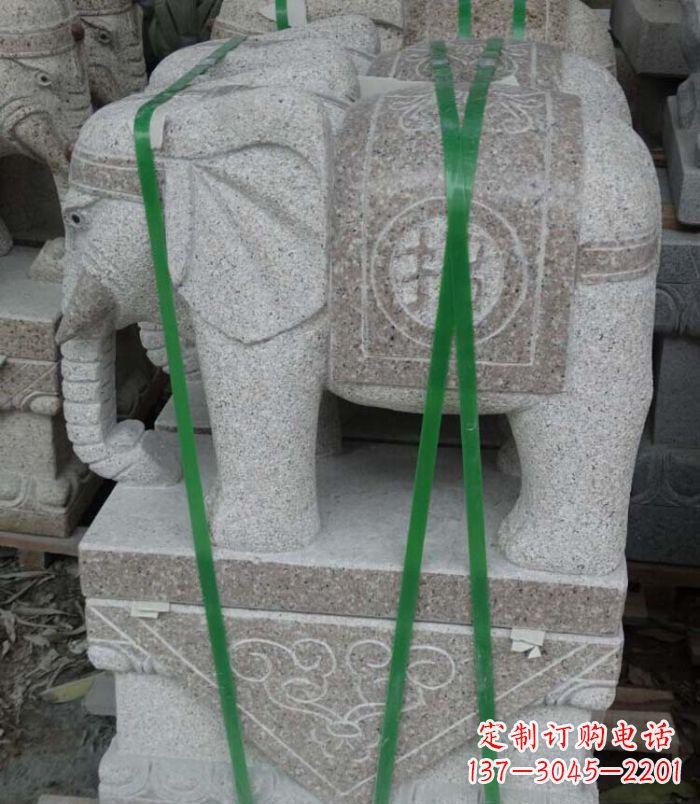 宁波招财进宝芝麻灰大象石雕 (4)