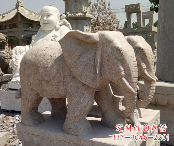 宁波招财晚霞红大象石雕 (2)