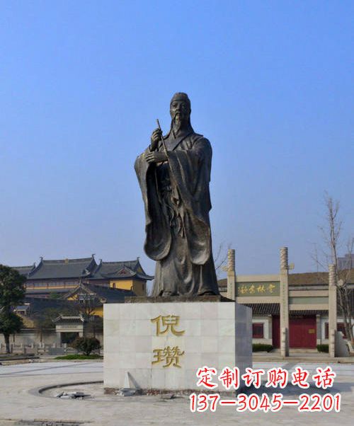 宁波中国历史名人元末明初画家诗人倪瓒铜雕塑像