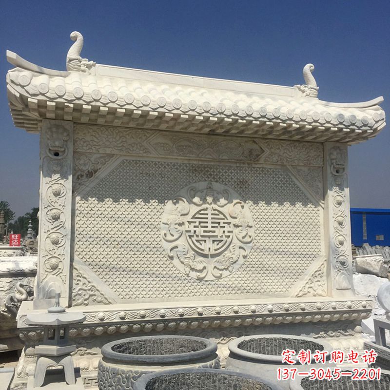 宁波中式庭院影壁石雕-中国古建大门萧墙