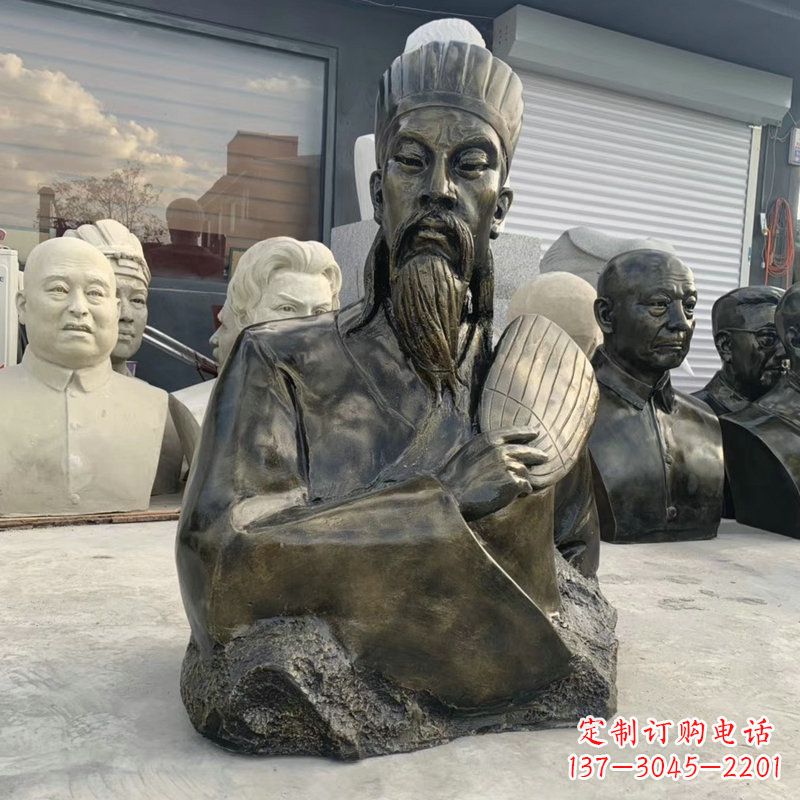 宁波诸葛亮半身像-玻璃钢仿铜三国人物古代著名军事家雕像
