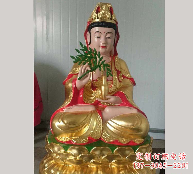 宁波铸铜贴金杨柳观音雕塑