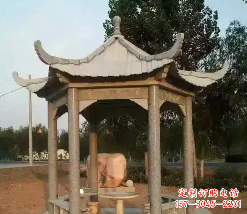 宁波公园景观大理石六角石雕凉亭