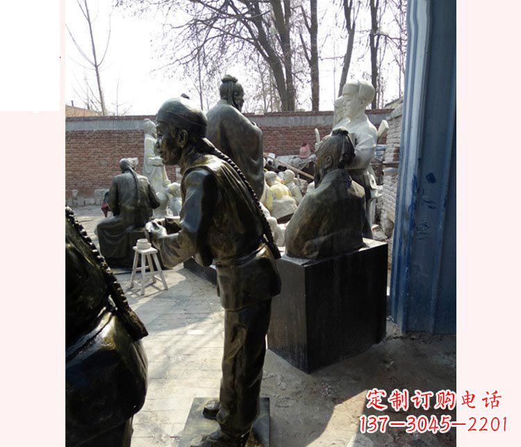 宁波作揖的店小二铜雕