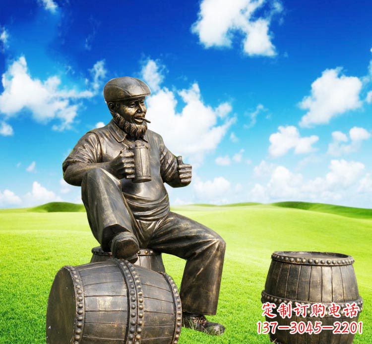 宁波坐酒桶喝啤酒的西方人物铜雕